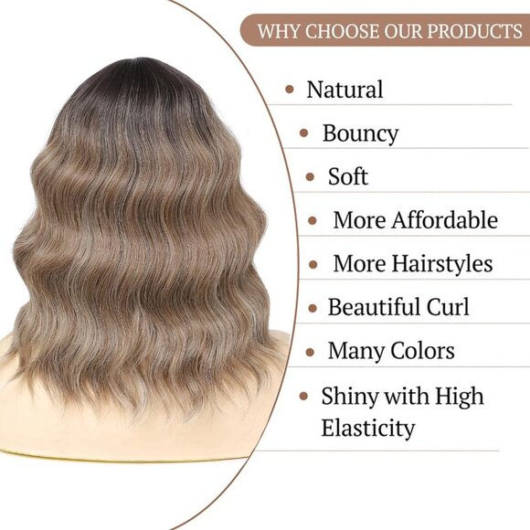 Women's Ombre Brown 14 Inches Short Pastel Curly Shoulder Length Synthetic Wig - Picture 5 of 6